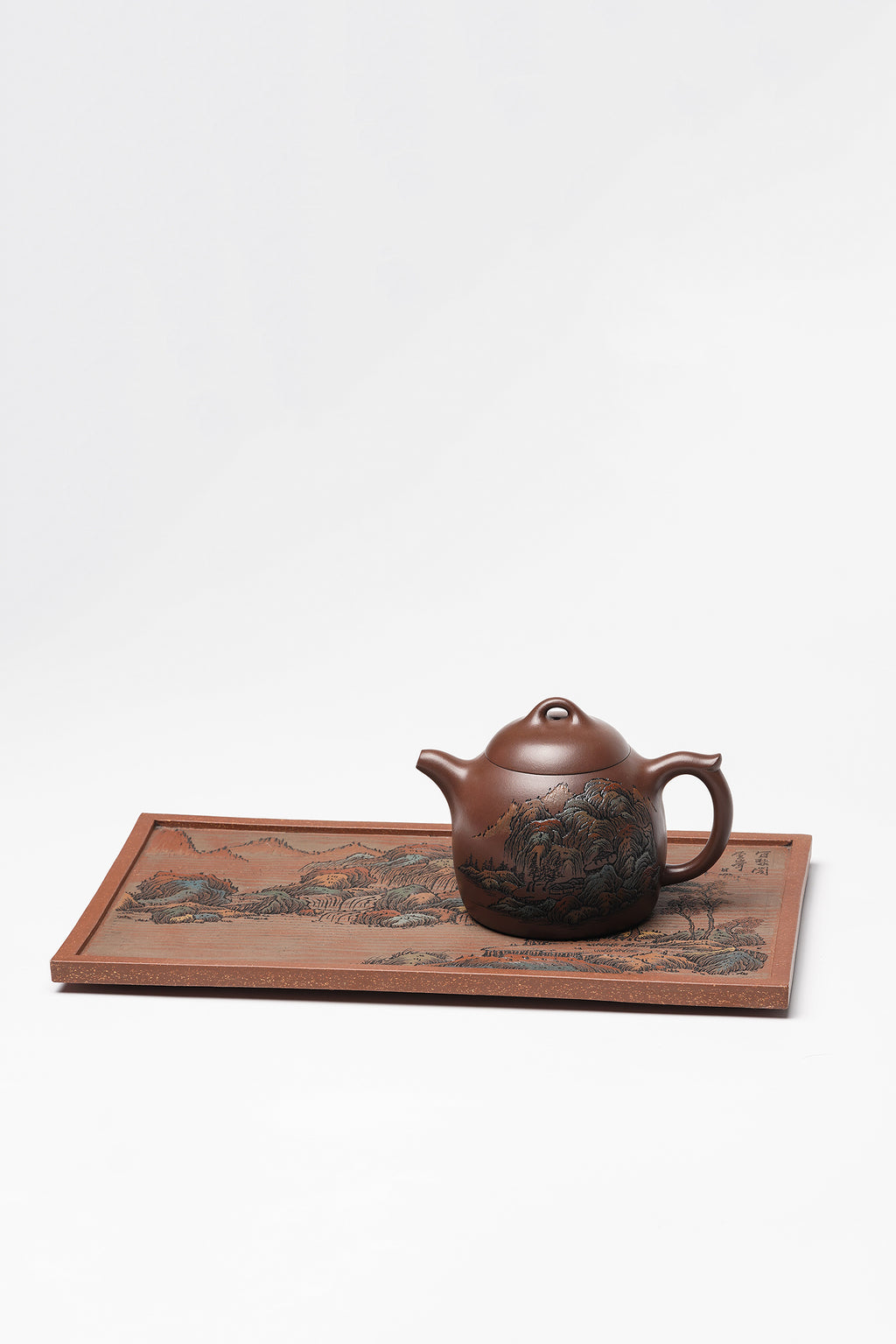 彩刻江山 礼藏之巅｜紫砂界彩刻山水标杆·李峰大拍16.5万臻品《秦权壶》原矿优质底槽清·280cc