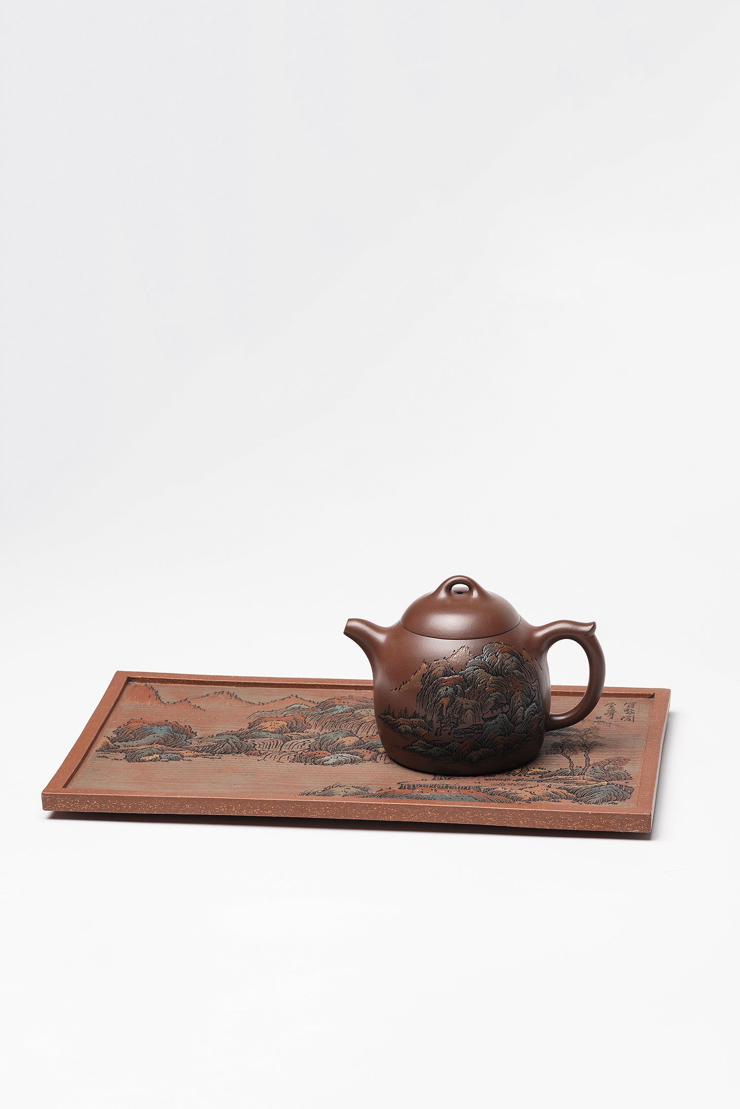 彩刻江山 礼藏之巅｜紫砂界彩刻山水标杆·李峰大拍16.5万臻品《秦权壶》原矿优质底槽清·280cc