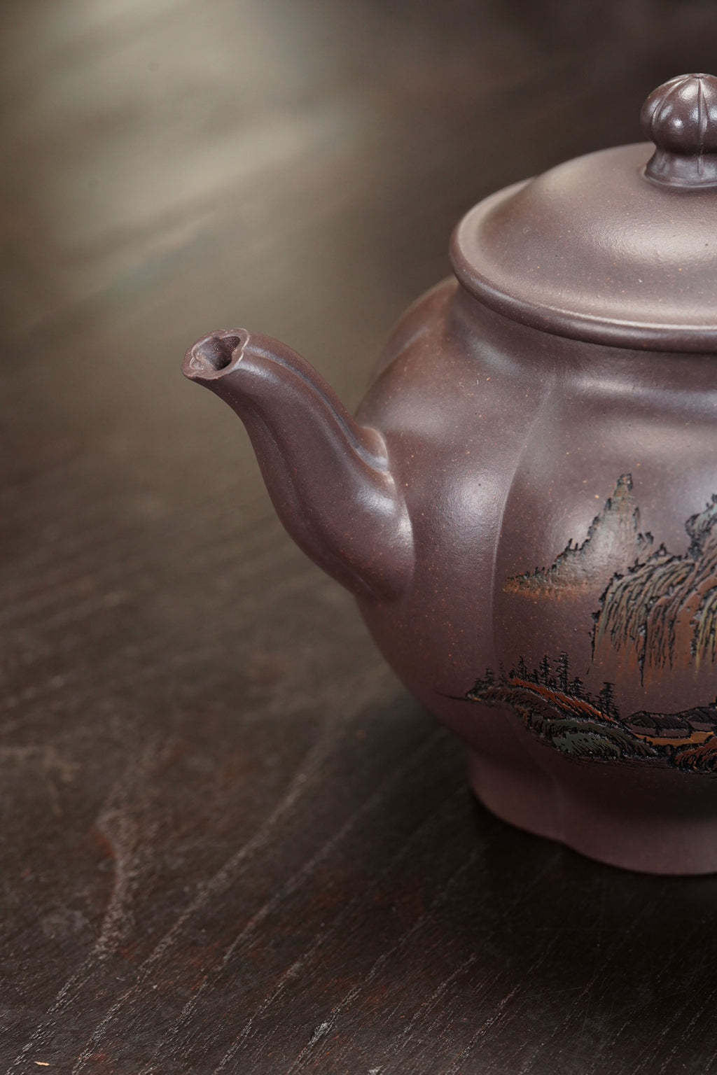 彩刻江山 礼藏之巅｜紫砂界彩刻山水标杆·李峰臻品《香梅壶》原矿优质天清泥·400cc