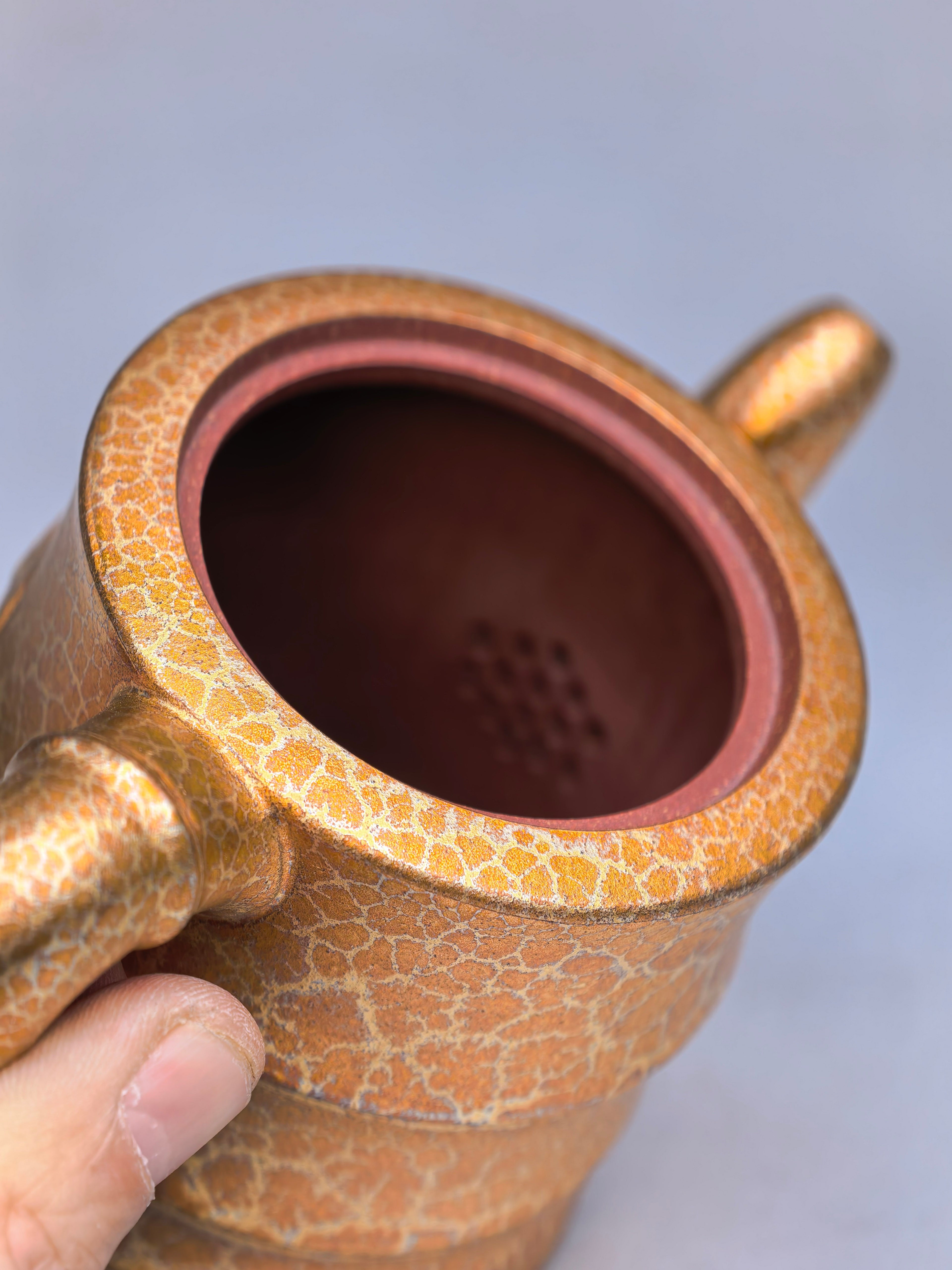 范泽锋高徒·邱爽紫砂潜力重器《节节高升壶》原矿优质底槽清·230cc（黄金贝壳烧）