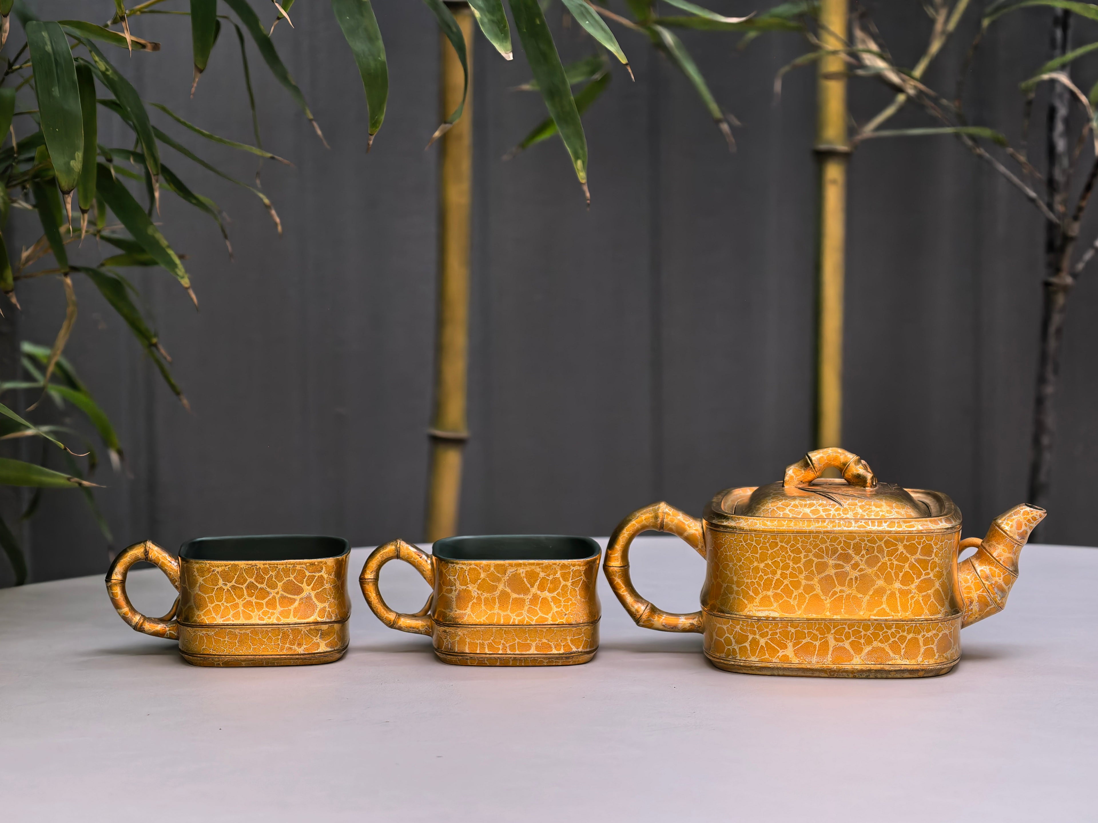 范泽锋高徒·邱爽紫砂潜力重器《竹段套组》优质苏门答腊青·260cc（黄金贝壳烧）