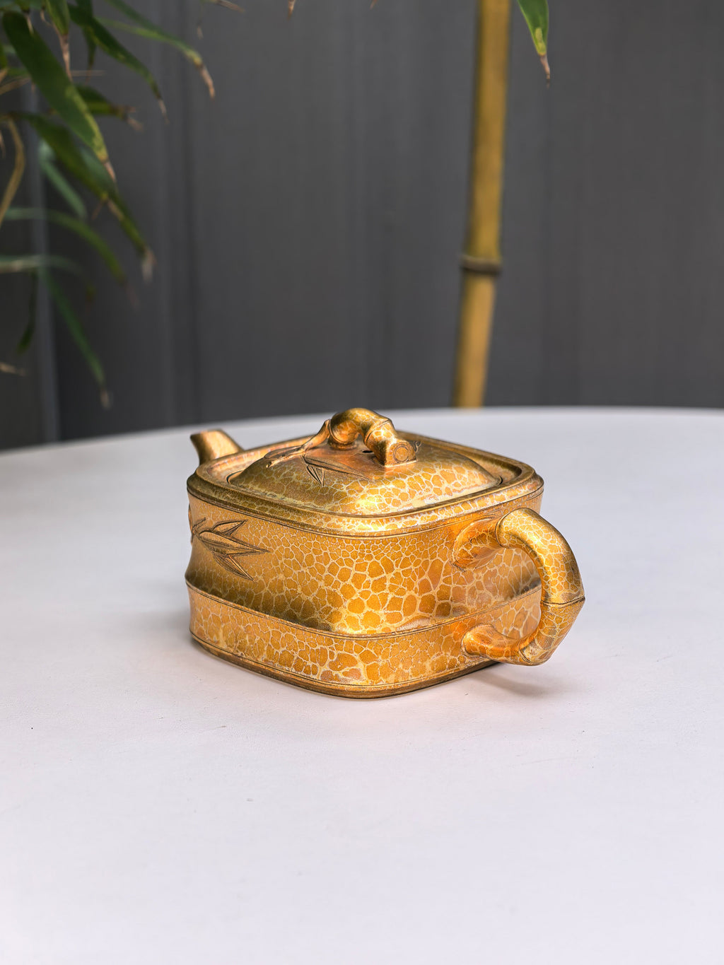 范泽锋高徒·邱爽紫砂潜力重器《竹段套组》优质苏门答腊青·260cc（黄金贝壳烧）