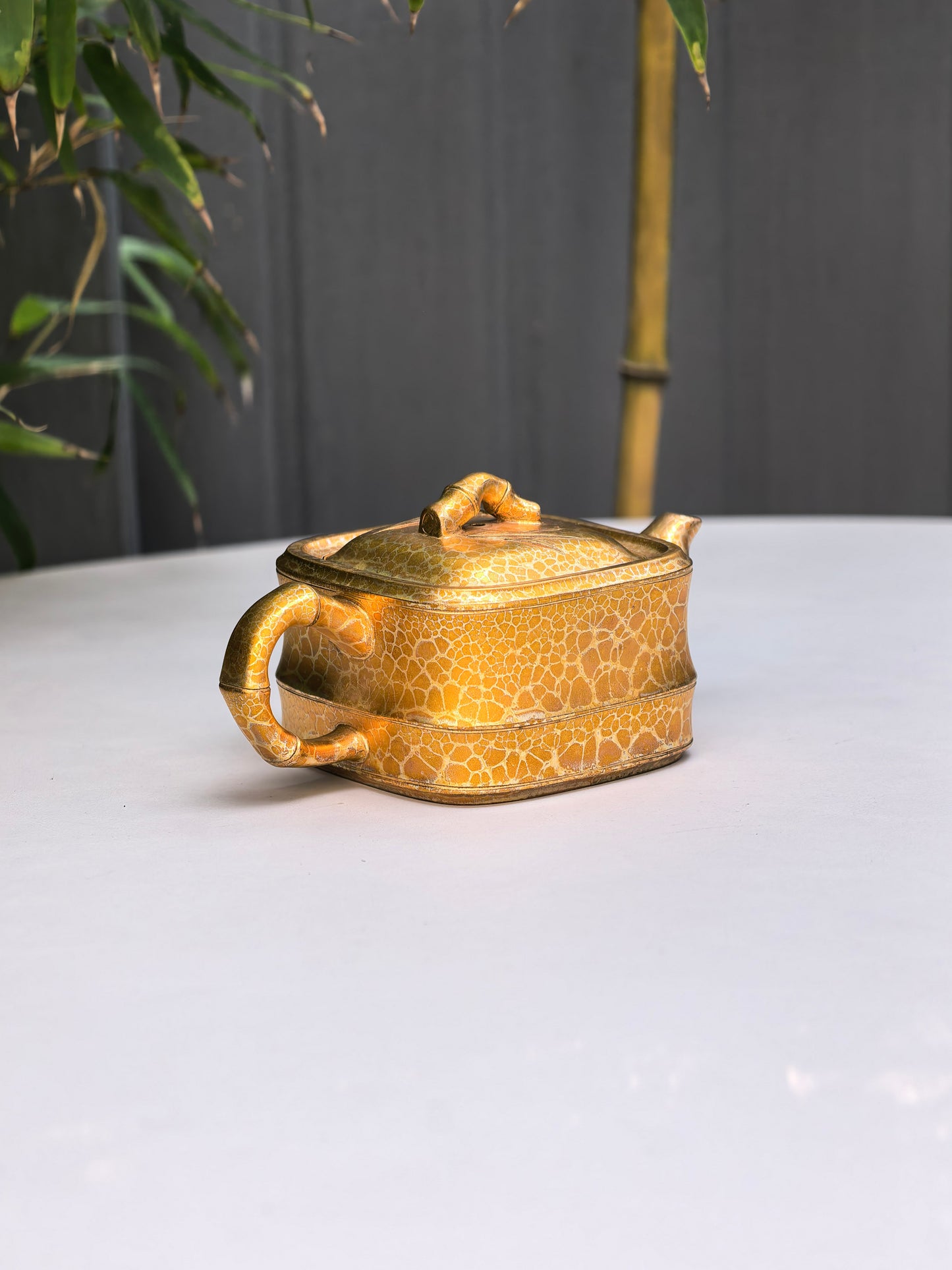 范泽锋高徒·邱爽紫砂潜力重器《竹段套组》优质苏门答腊青·260cc（黄金贝壳烧）