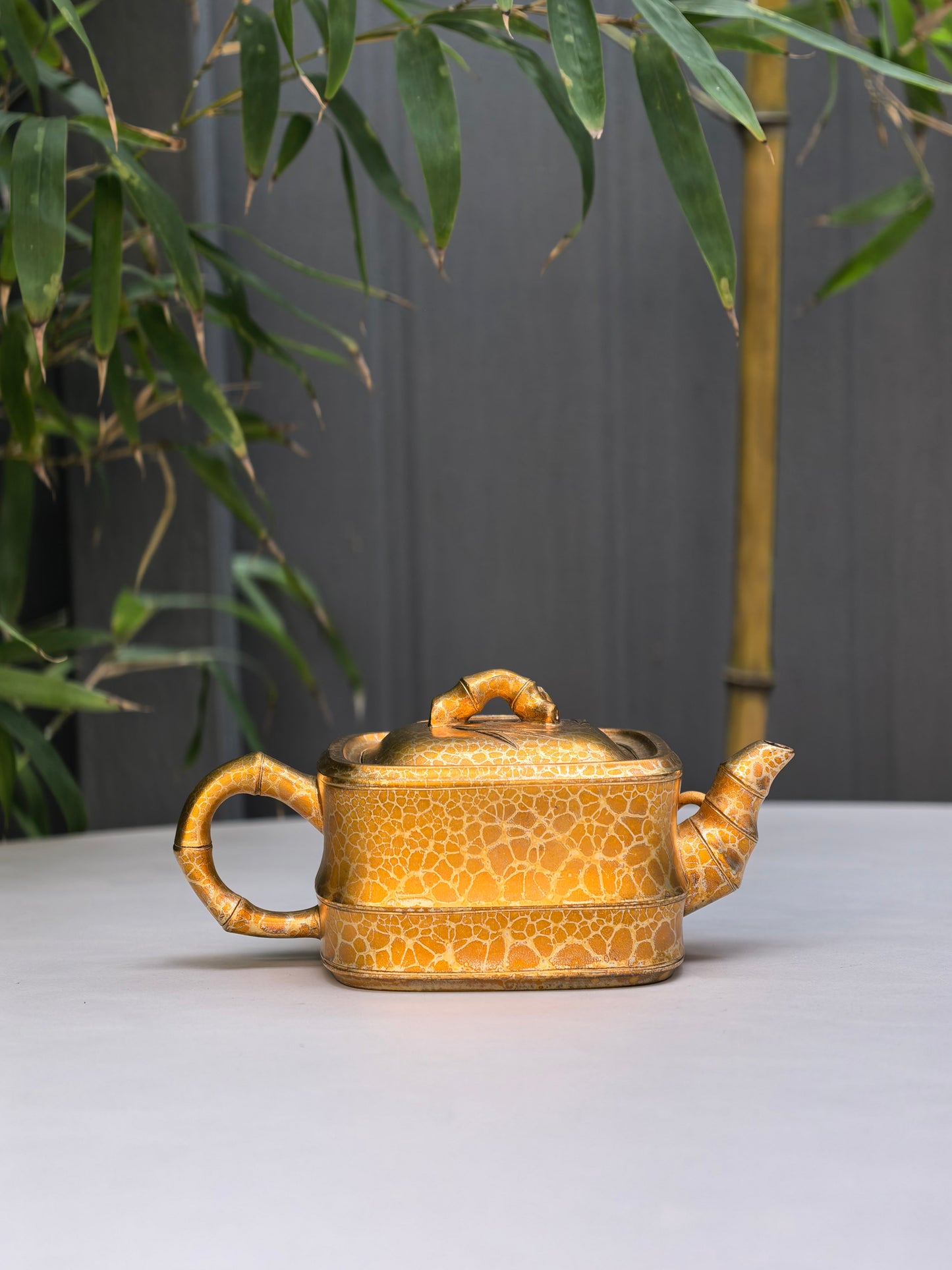 范泽锋高徒·邱爽紫砂潜力重器《竹段套组》优质苏门答腊青·260cc（黄金贝壳烧）