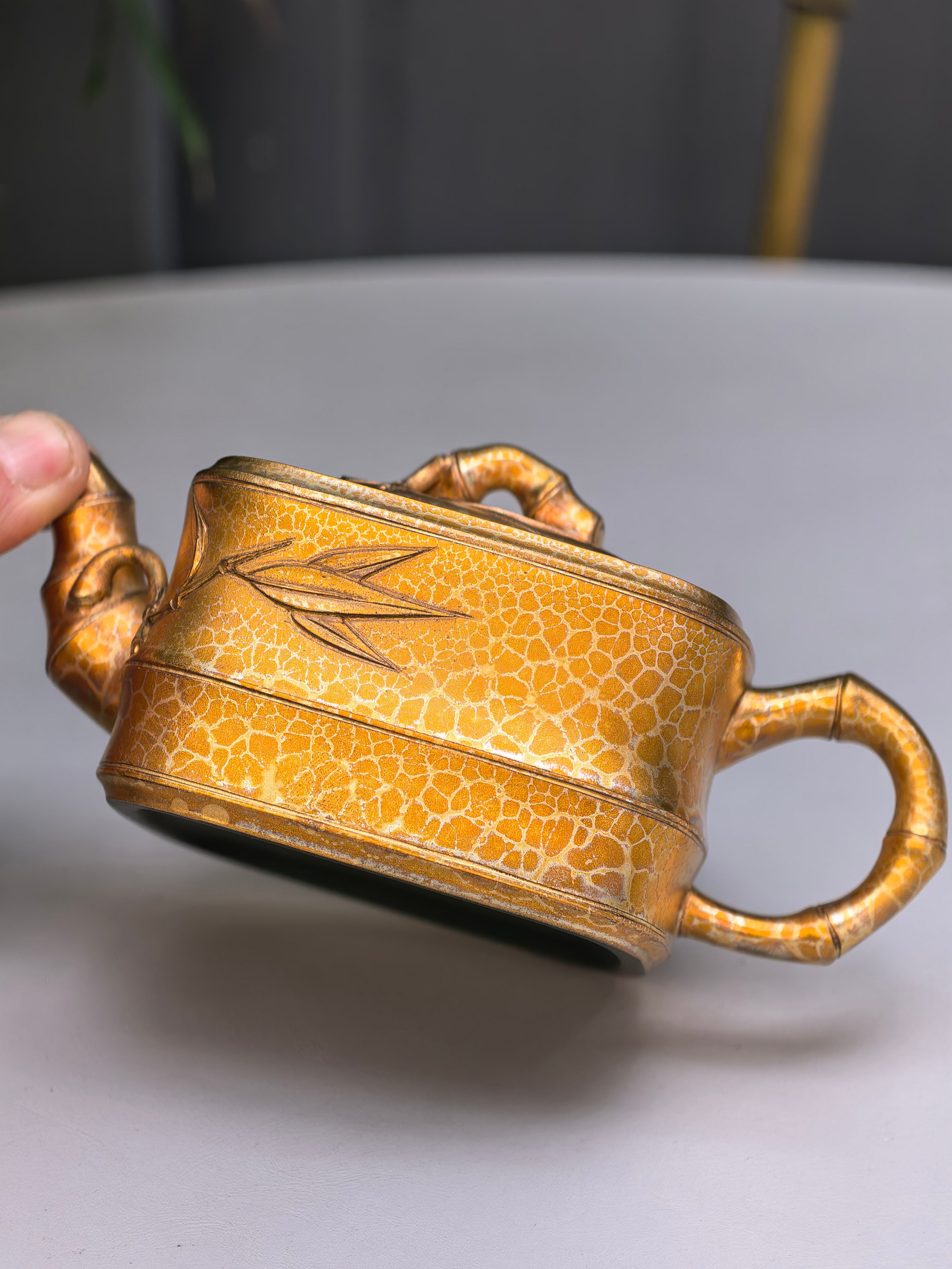 范泽锋高徒·邱爽紫砂潜力重器《竹段套组》优质苏门答腊青·260cc（黄金贝壳烧）