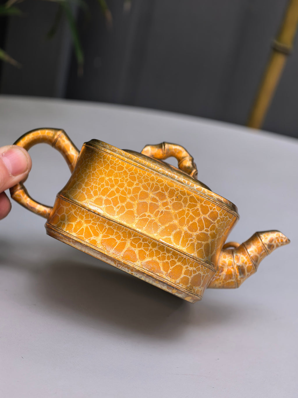 范泽锋高徒·邱爽紫砂潜力重器《竹段套组》优质苏门答腊青·260cc（黄金贝壳烧）