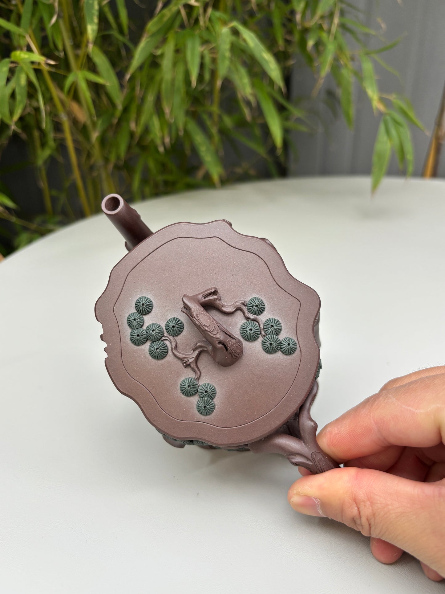 紫砂臻品·礼藏首选｜周建春大师扛鼎之作《双色松桩组壶》原矿优质老紫泥·220cc