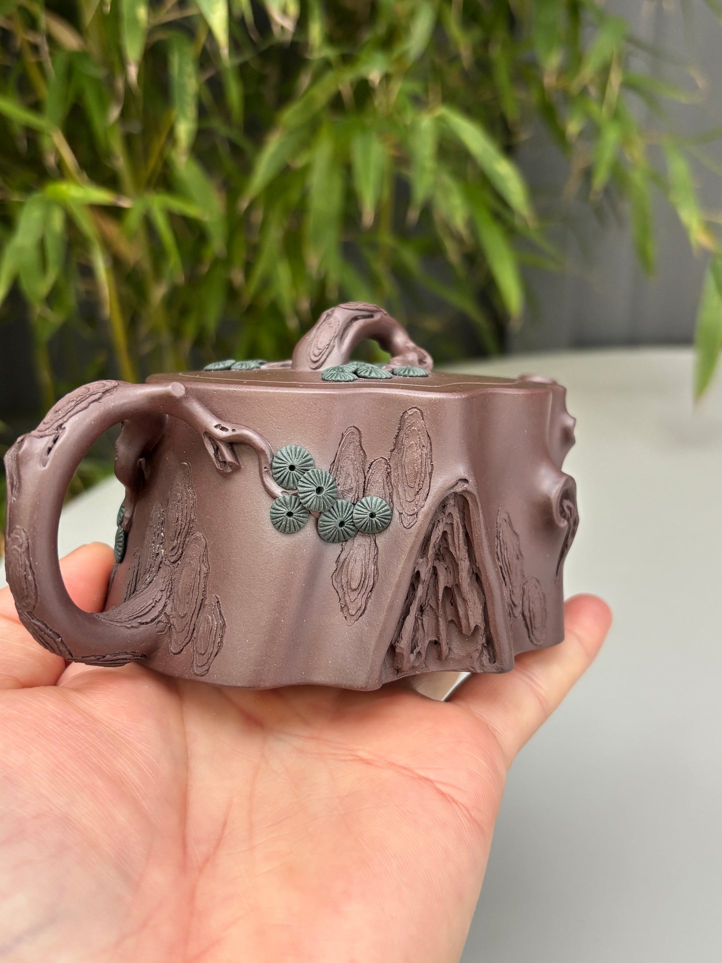 紫砂臻品·礼藏首选｜周建春大师扛鼎之作《双色松桩组壶》原矿优质老紫泥·220cc