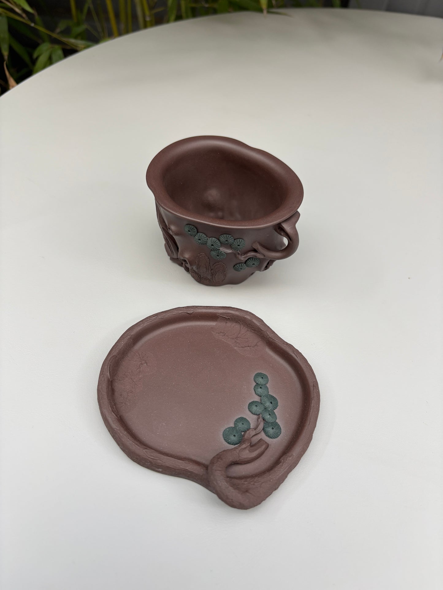 紫砂臻品·礼藏首选｜周建春大师扛鼎之作《双色松桩组壶》原矿优质老紫泥·220cc