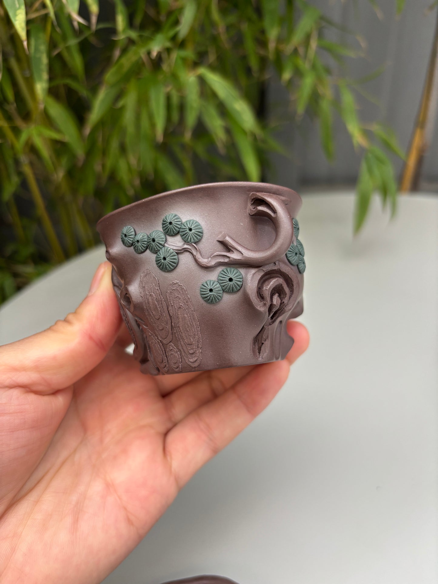 紫砂臻品·礼藏首选｜周建春大师扛鼎之作《双色松桩组壶》原矿优质老紫泥·220cc