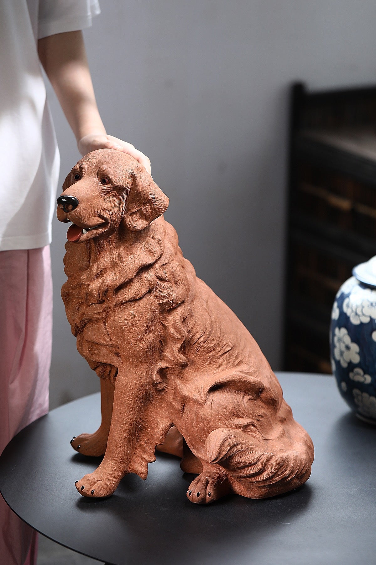 紫砂宠物🐶狗【金毛旺财】高端精品雕塑·重器摆件 原矿降坡泥，长32cm，宽26cm，高46cm