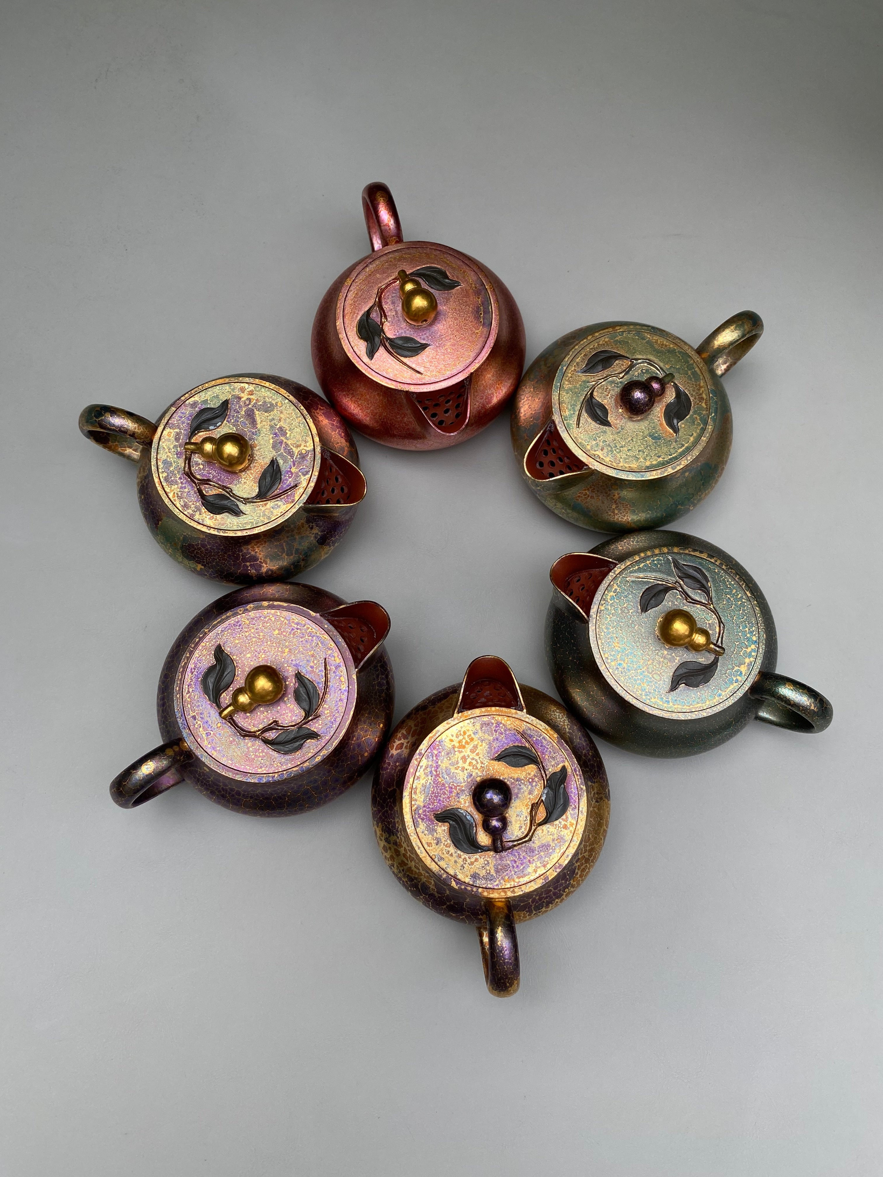 紫砂特色黄金紫晶贝壳烧【福禄套组壶】与众不同的藏品！单个价 原矿优质朱泥·130cc