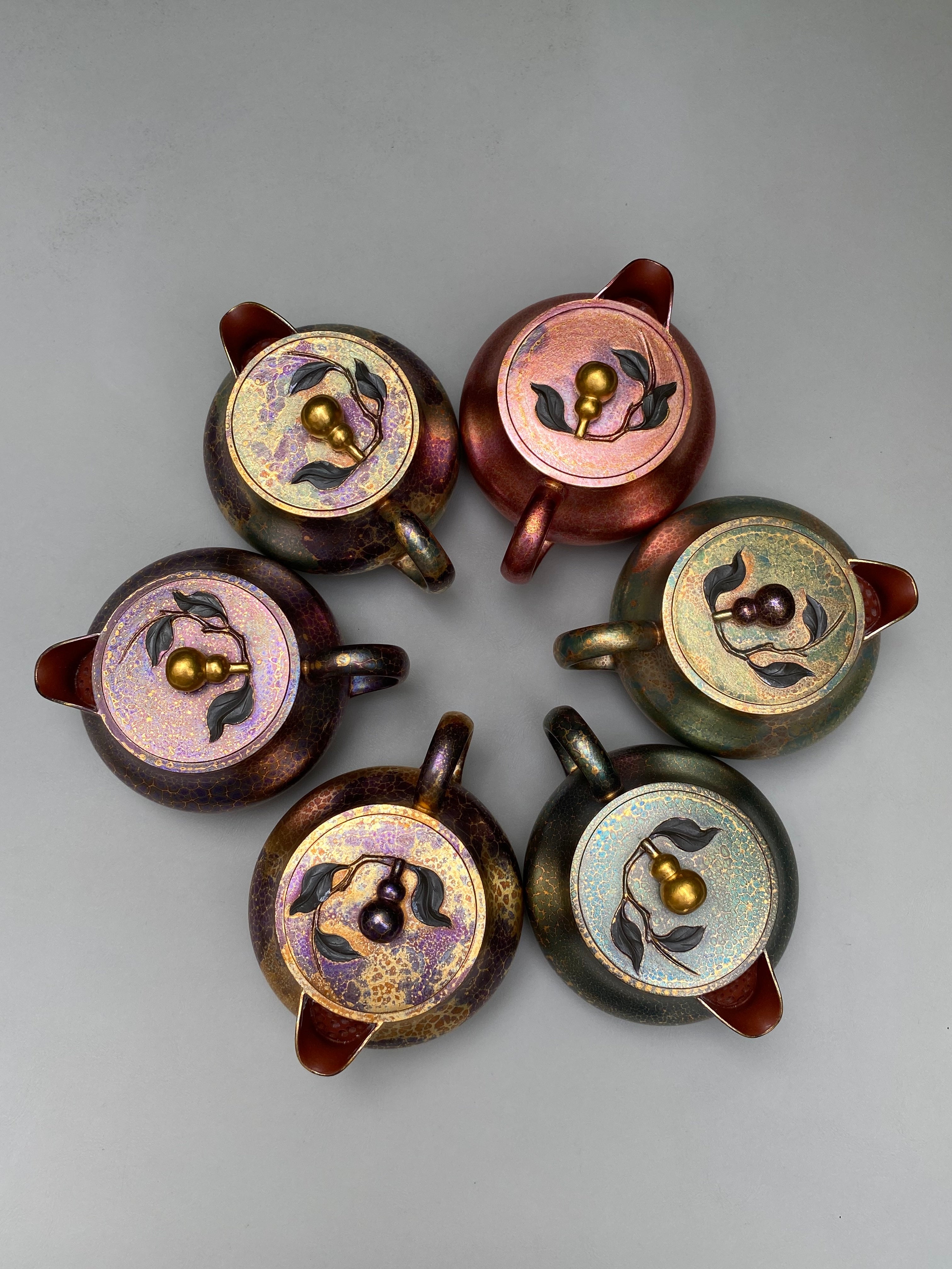 紫砂特色黄金紫晶贝壳烧【福禄套组壶】与众不同的藏品！单个价 原矿优质朱泥·130cc