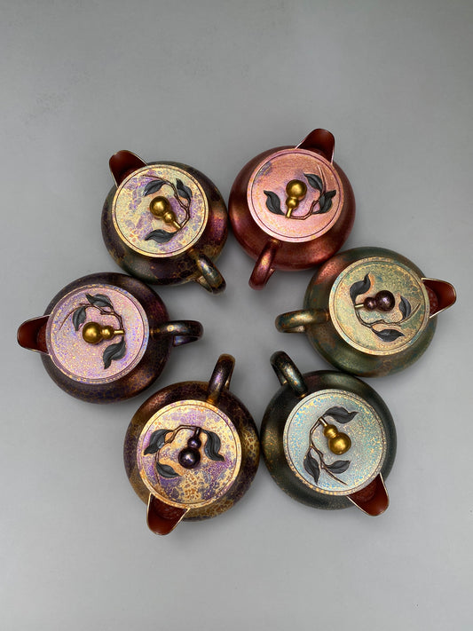 紫砂特色黄金紫晶贝壳烧【福禄套组壶】与众不同的藏品！单个价 原矿优质朱泥·130cc