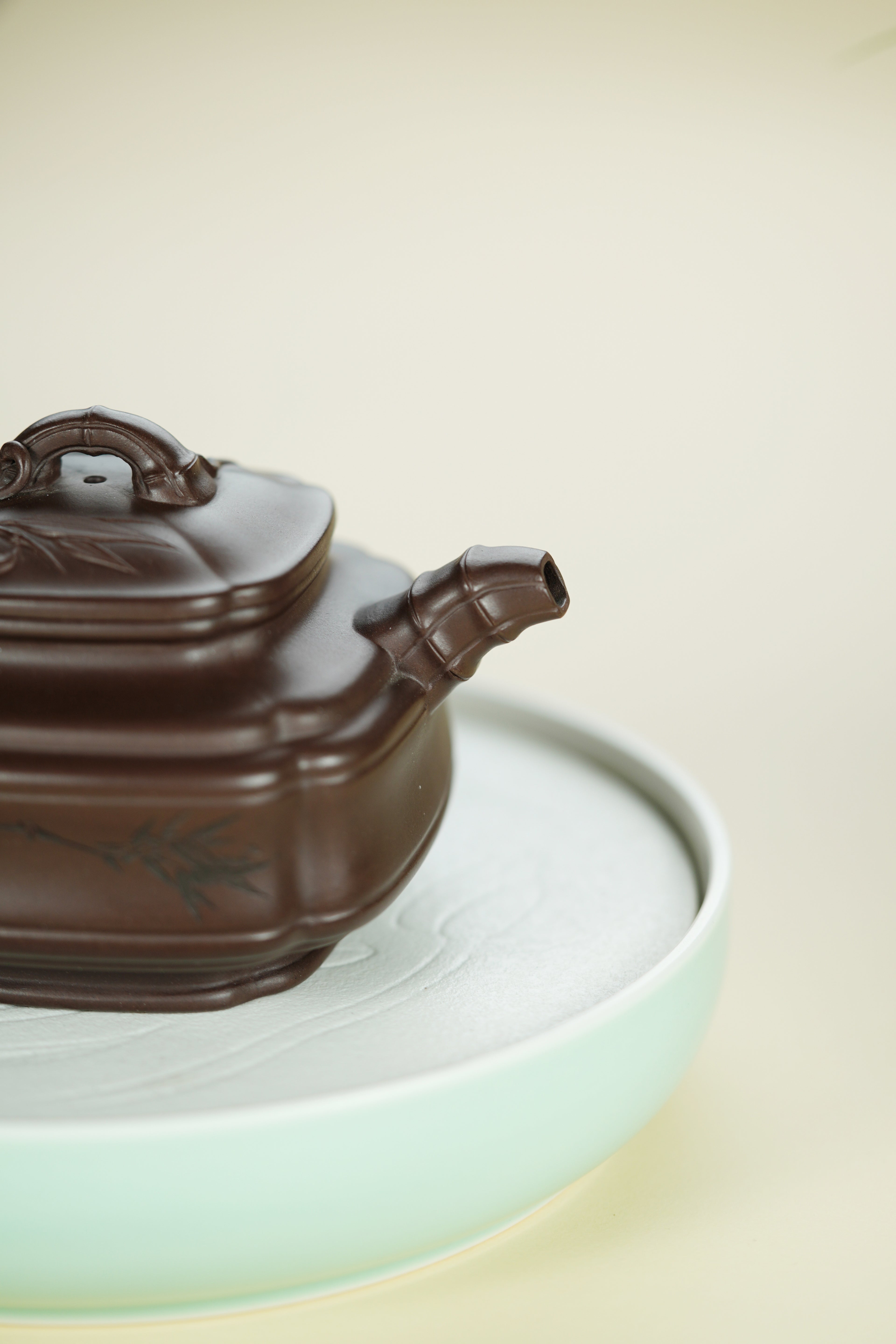 范大生嫡脉｜范秀芳制 范伟群装饰｜双省大师联诀紫砂臻品《四方双线竹鼓壶》原矿优质紫泥·300cc