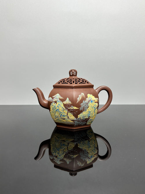 【功勋泰斗 礼藏至尊】程辉大师🇨🇳紫砂界功勋级领军人物·典藏臻品《六方宫灯》千里江山 原矿优质老紫泥·360cc