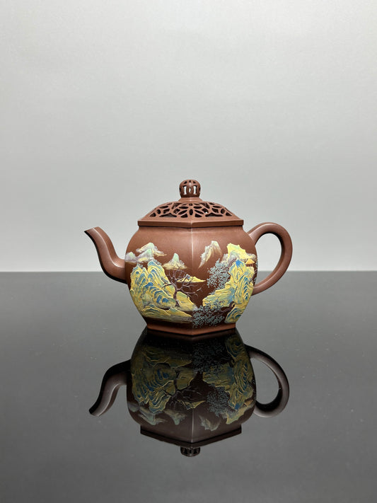【功勋泰斗 礼藏至尊】程辉大师🇨🇳紫砂界功勋级领军人物·典藏臻品《六方宫灯》千里江山 原矿优质老紫泥·360cc