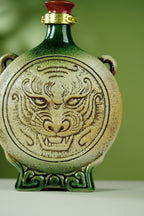 中国宜兴五朵金花·一代宗师邱玉林·特色彩陶臻品《虎威长存》礼藏酒瓶 容量750cc