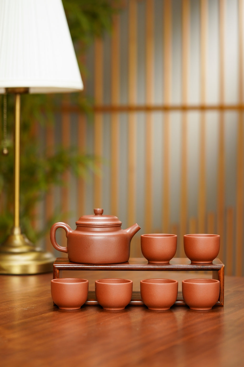 宜兴高端紫砂·送礼臻品《德钟套组》一壶六杯六六大顺，金丝楠纹礼盒 原矿优质底槽清 220cc 杯子50cc