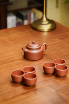 宜兴高端紫砂·送礼臻品《德钟套组》一壶六杯六六大顺，金丝楠纹礼盒 原矿优质底槽清 220cc 杯子50cc