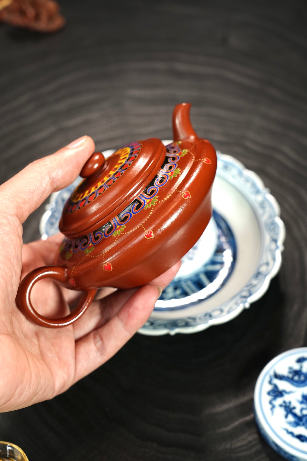 珐琅彩重工装饰👍👍 【虚扁·摹古】 原矿极品朱泥·200cc·内推孔
