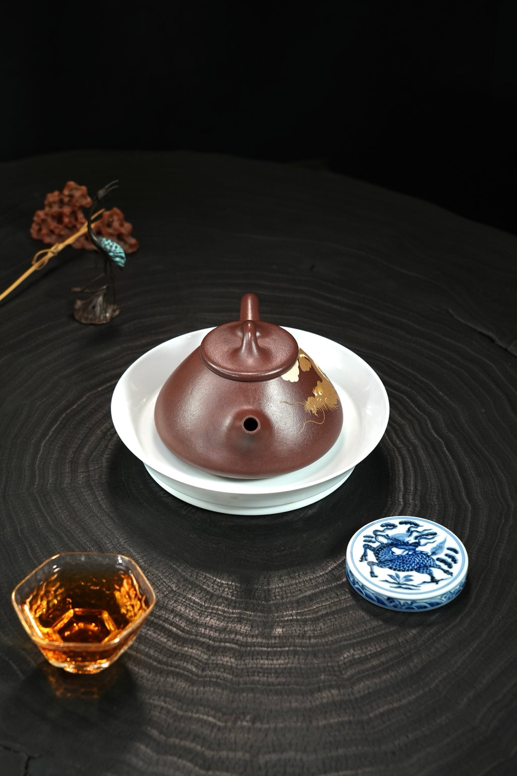 🐲龍吟【子冶石瓢】 原矿极品老紫泥（精工泥绘）·340cc·14孔