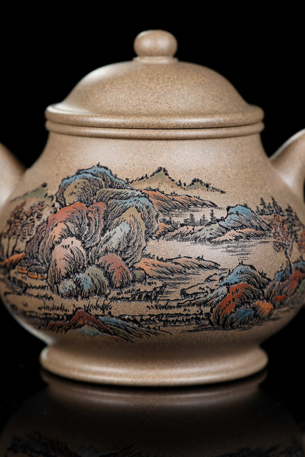 紫砂界彩刻山水标杆·李峰大师｜恭王府馆藏臻品《潘壶》礼藏双绝传世重器！  ——原矿优质青段·320cc