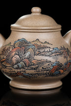 紫砂界彩刻山水标杆·李峰大师｜恭王府馆藏臻品《潘壶》礼藏双绝传世重器！  ——原矿优质青段·320cc