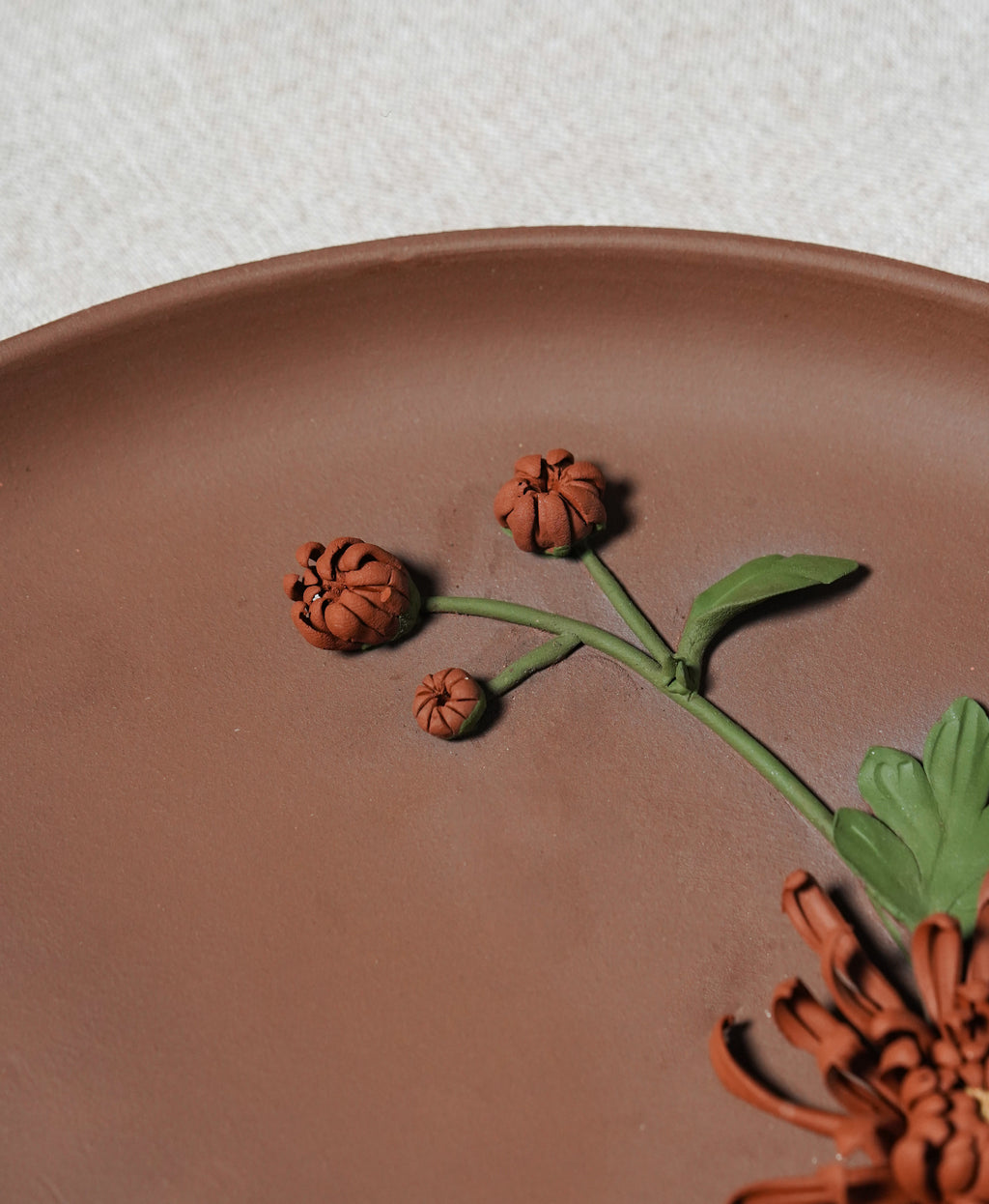 宜兴紫砂捏塑菊花盘【菊韵】全手工立体花瓣·陶板挂画，自藏送礼·富贵吉祥摆件!