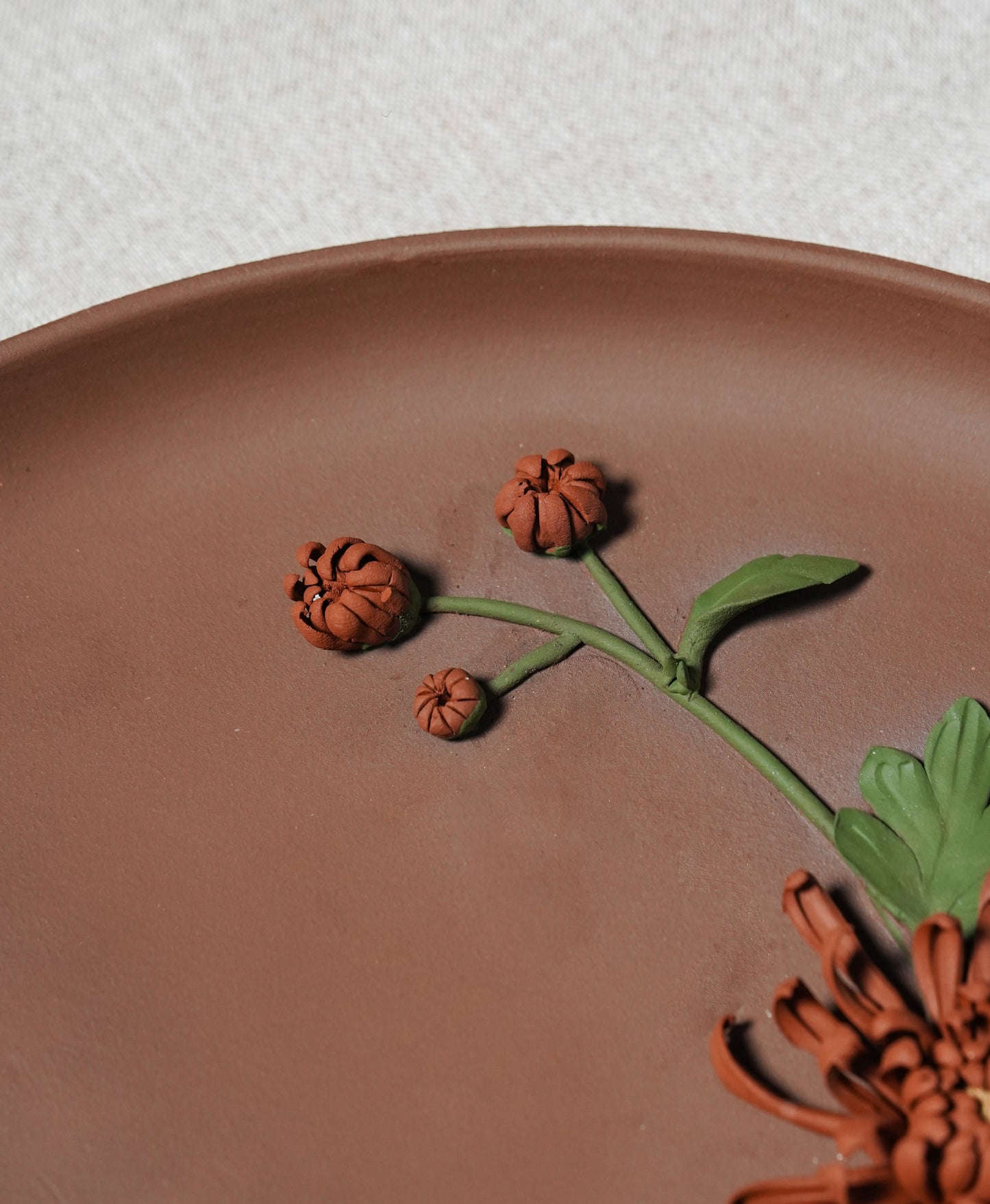 宜兴紫砂捏塑菊花盘【菊韵】全手工立体花瓣·陶板挂画，自藏送礼·富贵吉祥摆件!