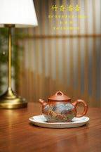 紫砂堆塑·高端臻品 | 彭金格大师孤品重器【竹香潘壶】——原矿优质老清水泥·330cc