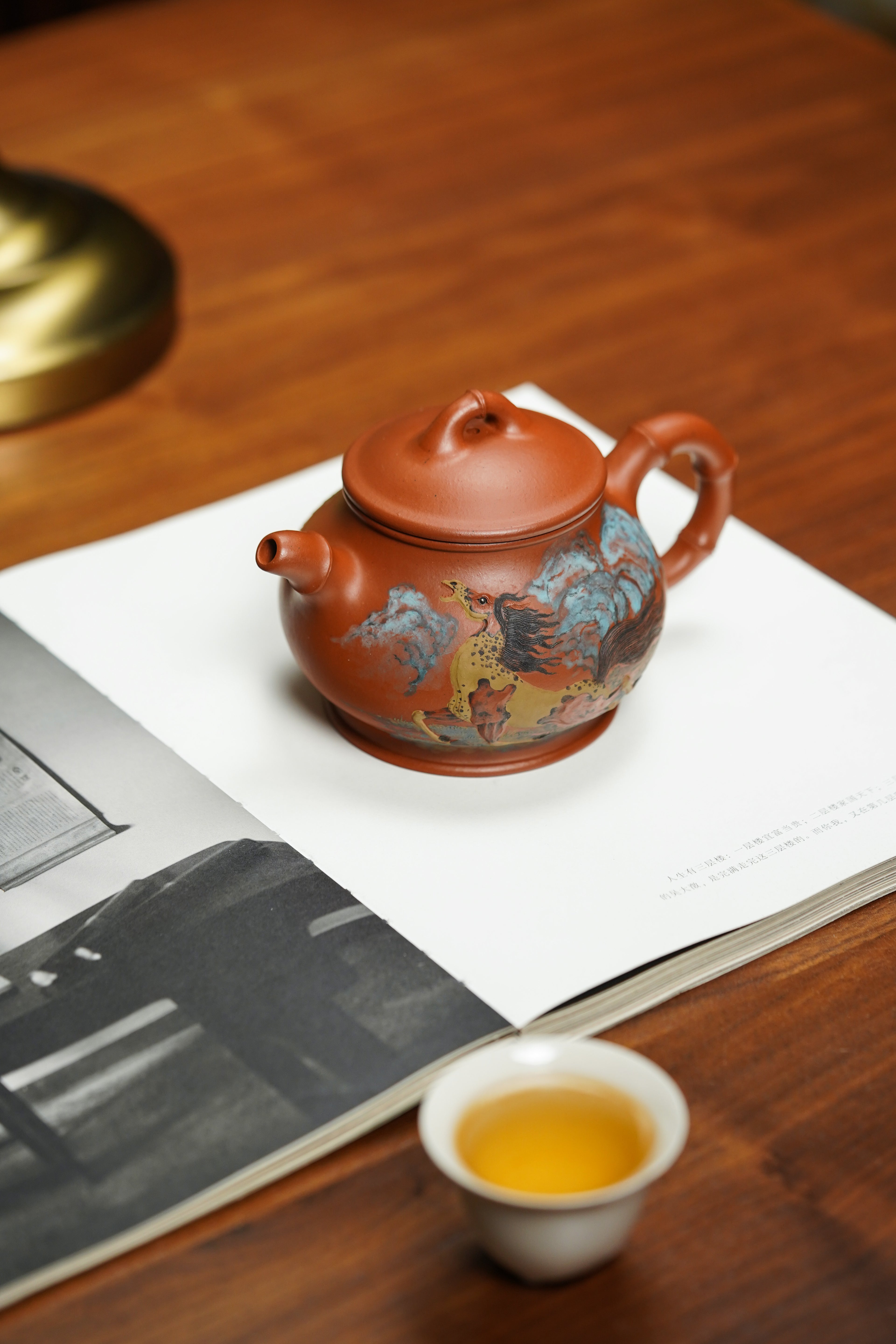 紫砂堆塑·高端臻品 | 彭金格大师孤品重器【竹香潘壶】——原矿优质老清水泥·330cc