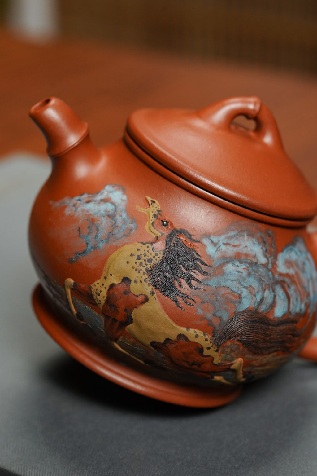 紫砂堆塑·高端臻品 | 彭金格大师孤品重器【竹香潘壶】——原矿优质老清水泥·330cc