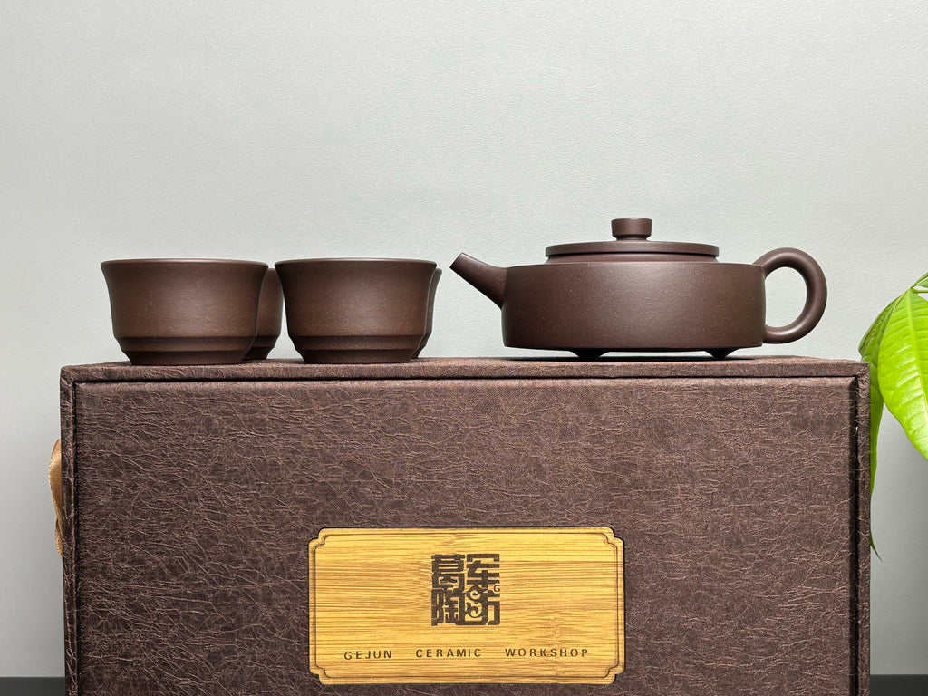 国匠臻藏 葛军大师·原创紫砂重器《周盘套组》鼎级荣衔 业界标杆——原矿优质老紫泥·320cc