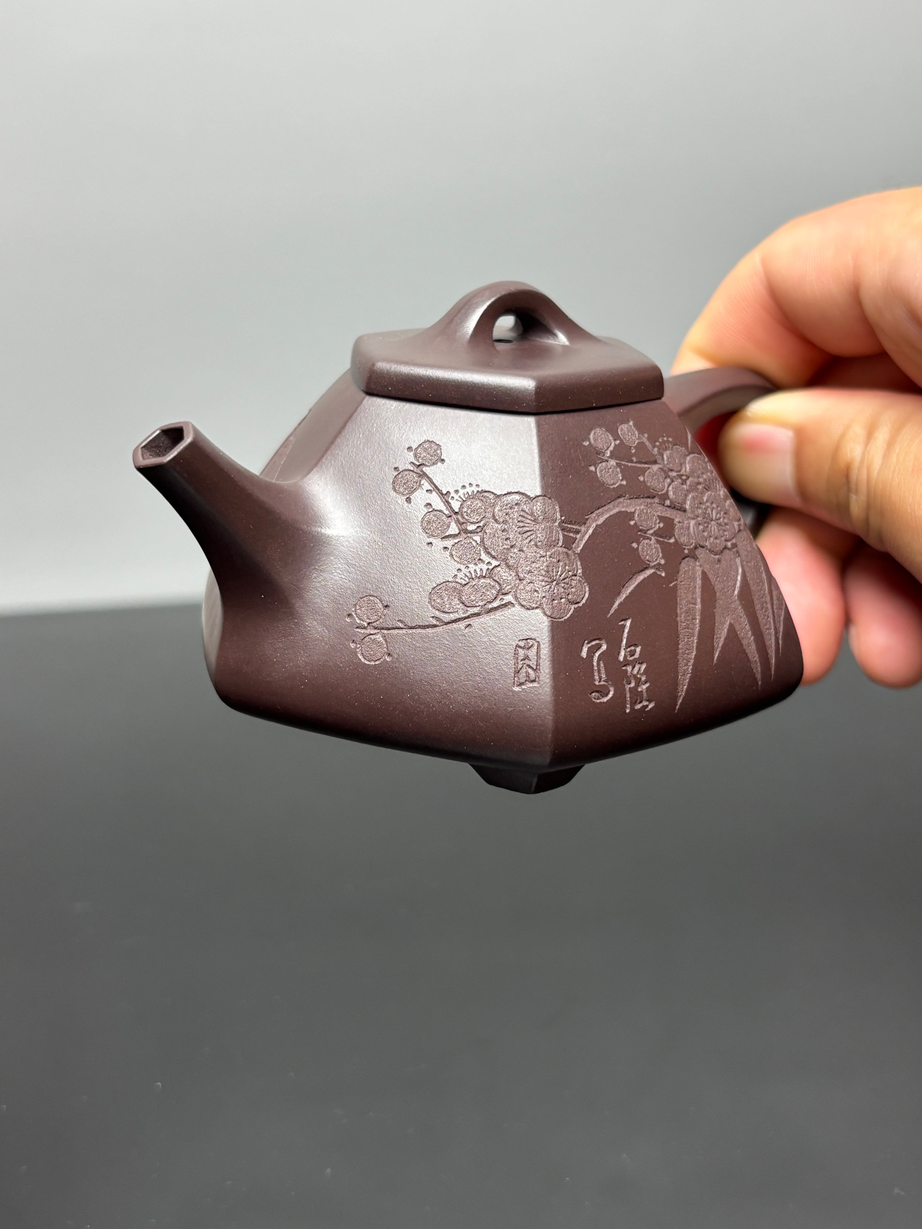 中国紫砂界当代梅王·朱炳浩(石陶）本工巅峰臻品《六方石瓢》｜稀世臻藏·礼藏天花板重器——原矿优质老紫泥·130cc