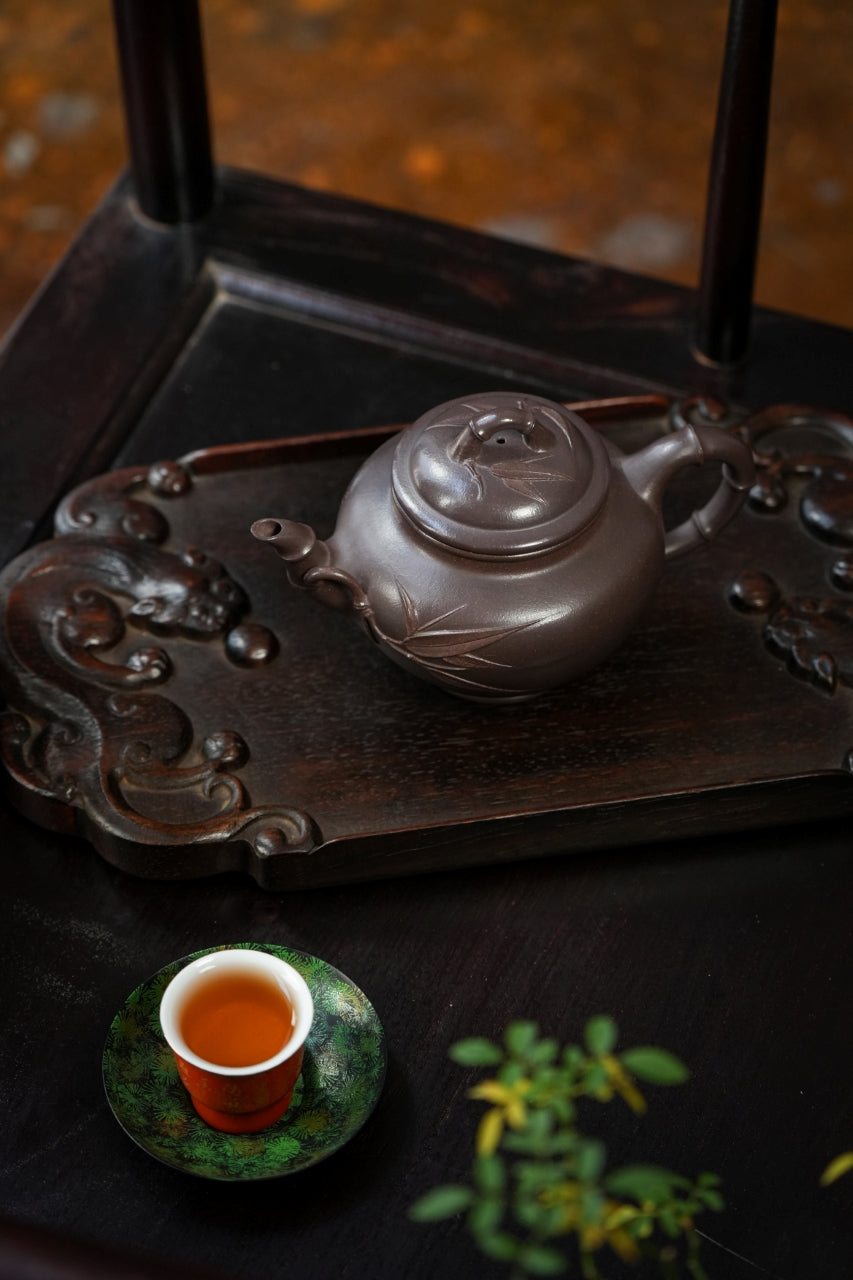 范大生嫡脉·江苏省大师范秀芳·紫砂臻品《翠竹壶》金奖作品——原矿优质天青泥·360cc（入册款代表作）