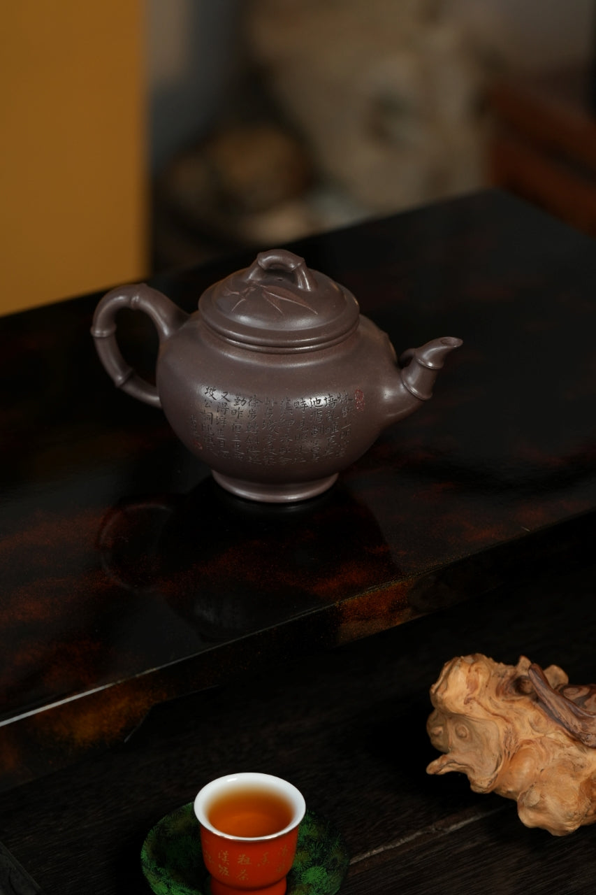 范大生嫡脉·江苏省大师范秀芳·紫砂臻品《翠竹壶》金奖作品——原矿优质天青泥·360cc（入册款代表作）