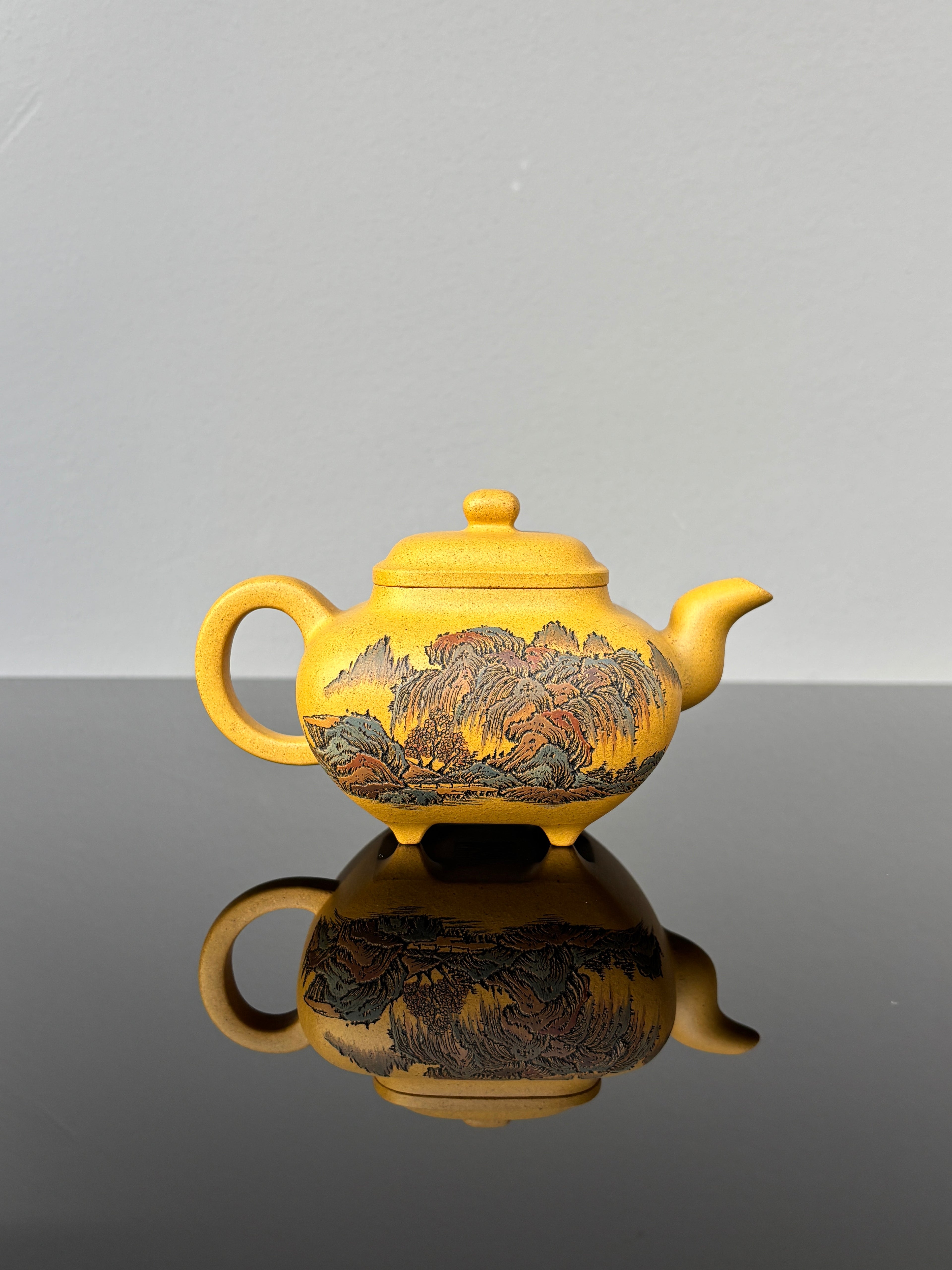 紫砂界彩刻山水第一人·李峰巅峰臻品《传炉壶》礼藏双绝 传世重器！  ——原矿优质黄金段·300cc