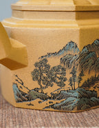 紫砂界彩刻山水第一人·李峰巅峰臻品《六方华锦壶》礼藏双绝 传世重器！  ——原矿优质黄金段泥·450cc