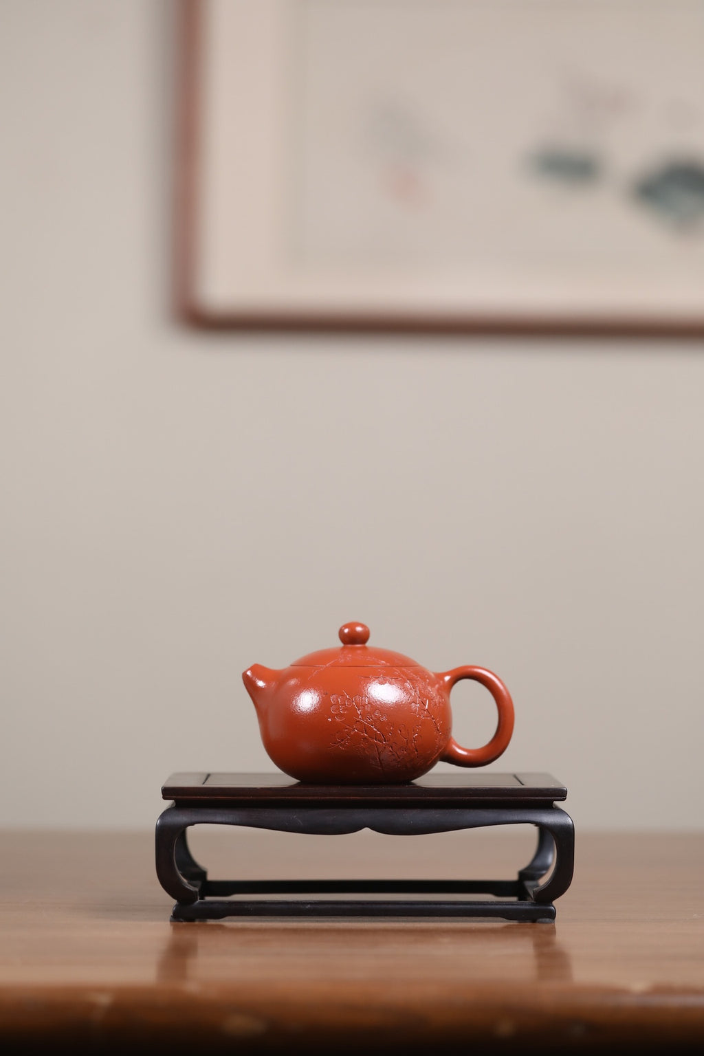 宜兴原矿紫砂壶套组《西施》墨梅图，一壶六杯——原矿优质朱泥·200cc ——著名陶艺家·杨菲