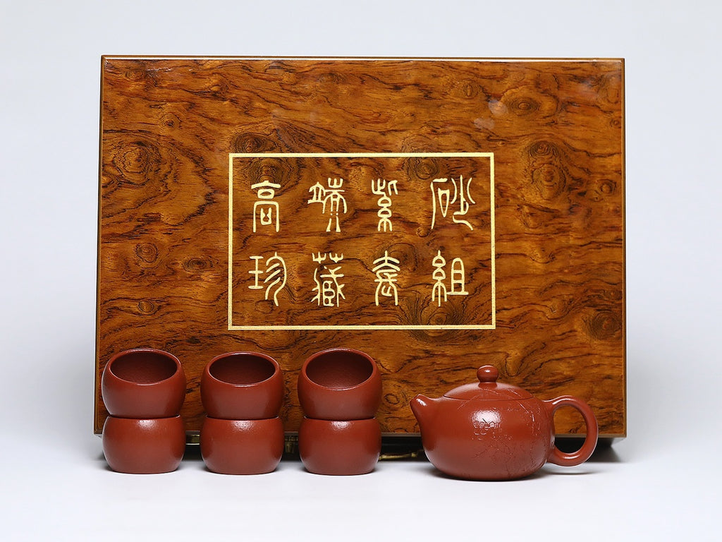 宜兴原矿紫砂壶套组《西施》墨梅图，一壶六杯——原矿优质朱泥·200cc ——著名陶艺家·杨菲