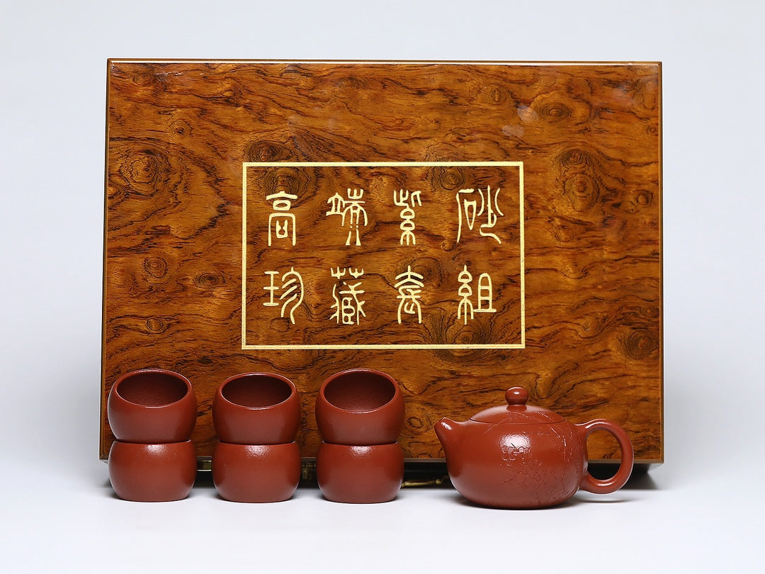 宜兴原矿紫砂壶套组《西施》墨梅图，一壶六杯——原矿优质朱泥·200cc ——著名陶艺家·杨菲