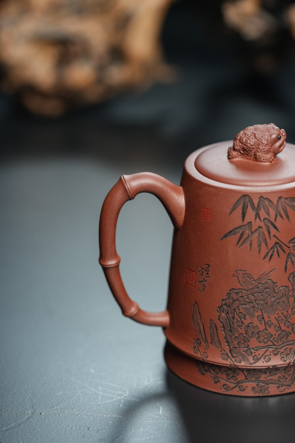 储立之大师传世典藏重器《竹节蟾钮壶》——原矿优质 紫泥·280cc ——江苏省工艺美术大师·储立之 之作