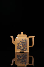 紫砂界彩刻山水第一人·李峰巅峰臻品大拍18万《福鼎八方壶》——原矿优质老段泥·420cc ——著名紫砂彩刻艺术家·李峰亲工