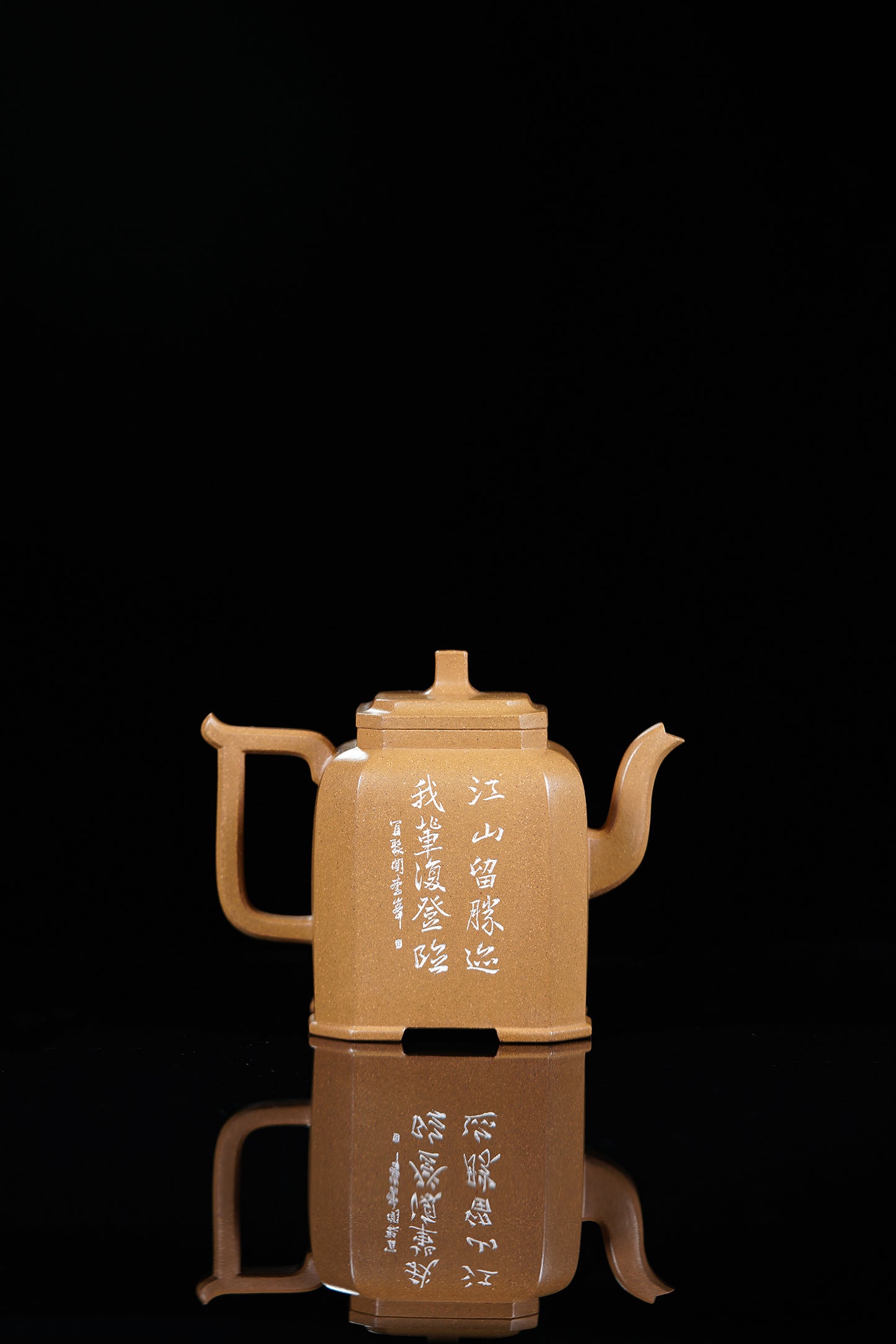 紫砂界彩刻山水第一人·李峰巅峰臻品大拍18万《福鼎八方壶》——原矿优质老段泥·420cc ——著名紫砂彩刻艺术家·李峰亲工