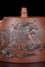 紫砂界彩刻山水第一人·李峰巅峰臻品《大汉铎壶》——原矿优质底槽清·500cc ——著名紫砂彩刻艺术家·李峰亲工