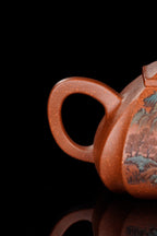 紫砂界彩刻山水第一人·李峰巅峰臻品《抽角石瓢》——原矿优质紫泥调砂·350cc ——著名紫砂彩刻艺术家·李峰亲工