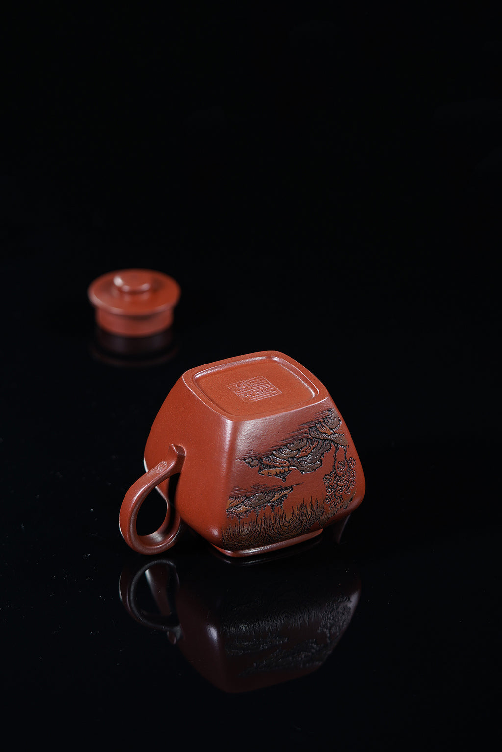 紫砂界彩刻山水第一人·李峰巅峰臻品《巨轮珠壶》——原矿优质底槽清·160cc ——著名紫砂彩刻艺术家·李峰亲工