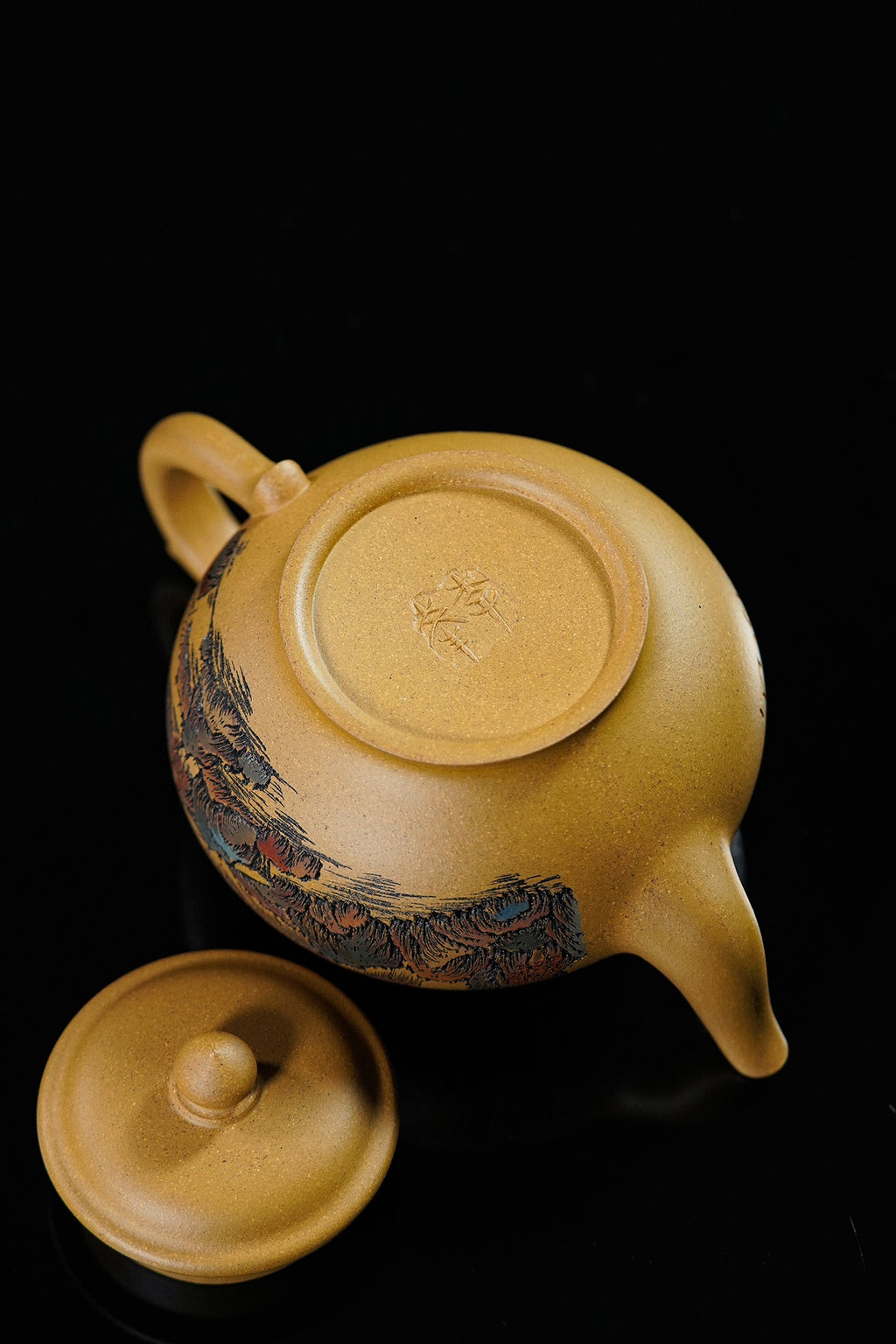 紫砂界彩刻山水第一人·李峰巅峰臻品《笑樱壶》——原矿优质黄金段·280cc ——著名紫砂彩刻艺术家·李峰亲工