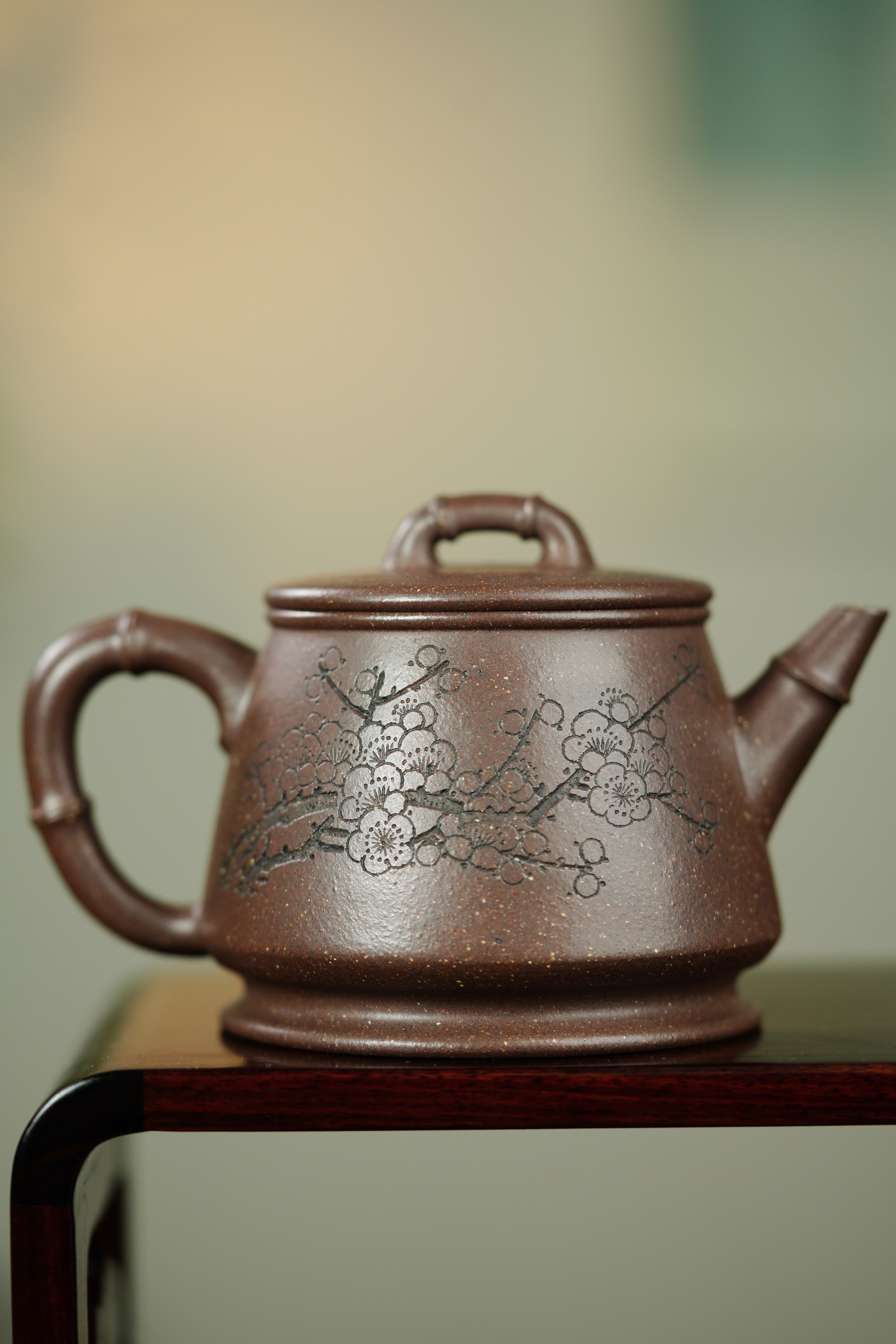 中国紫砂界当代梅王·朱炳浩(石陶）本工巅峰臻品《劲竹石瓢》——原矿优质紫玉金砂·330cc